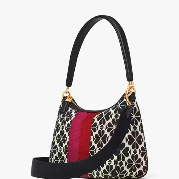 Kate Spade ♠️ Flower Jacquard Stripe Sam Small Convertible Shoulder Bag - Picture 8 of 11